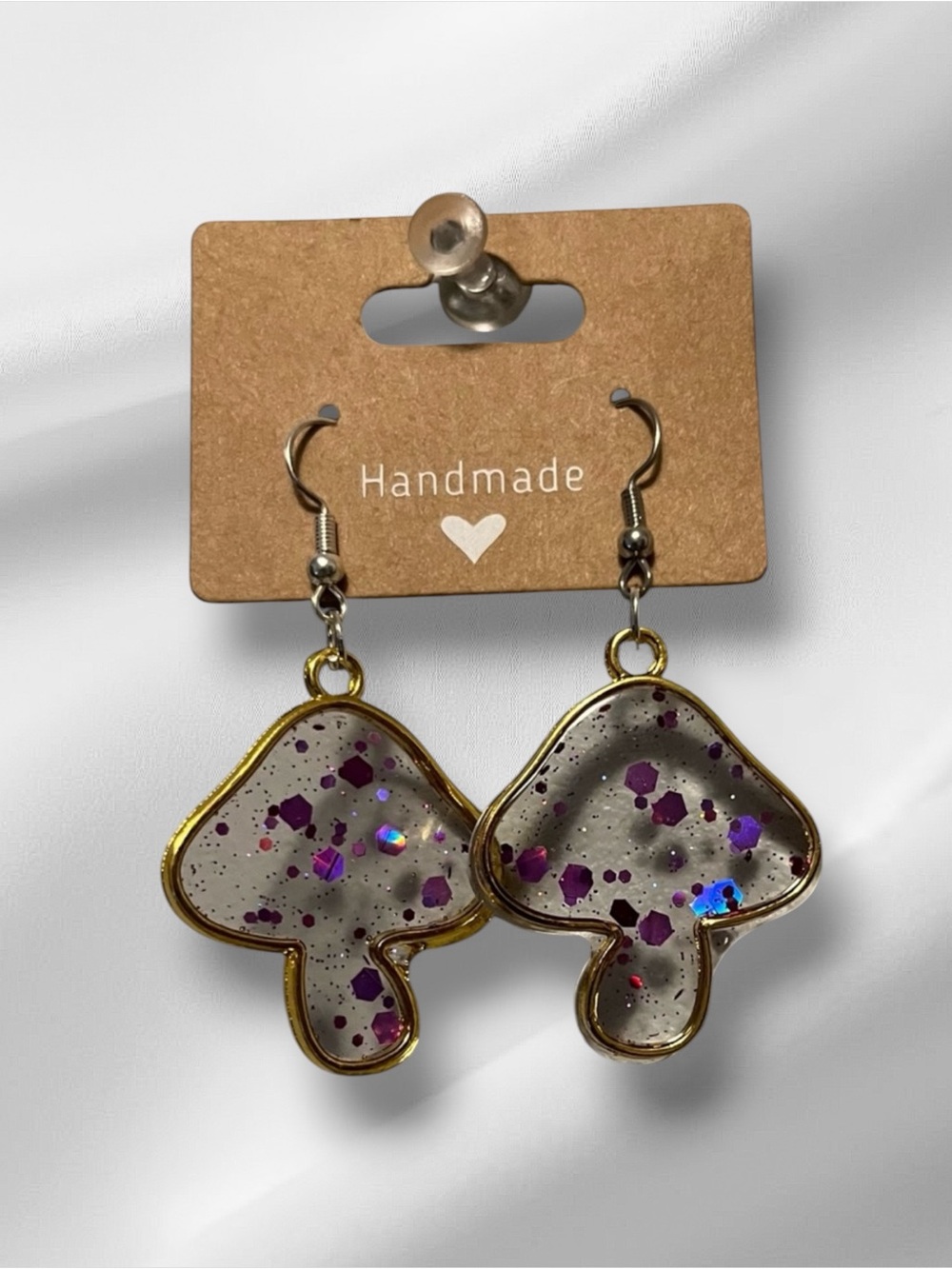 Handmade Mushroom Earrings with Glitter Accents